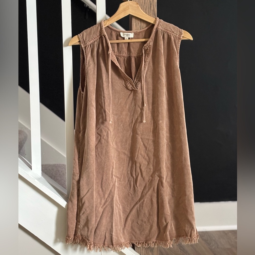 Umgee tan dress with pockets and tie front